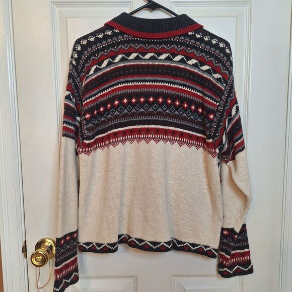 Vintage SML Sport White Red Black Ugly Christmas Sweater Full Zip Cardigan Sz L - Picture 2 of 10